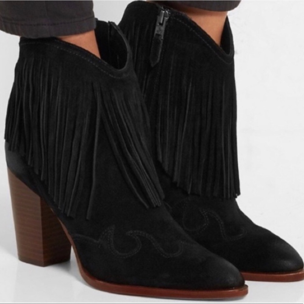 Sam Edelman Black Suede Boots with Fringe